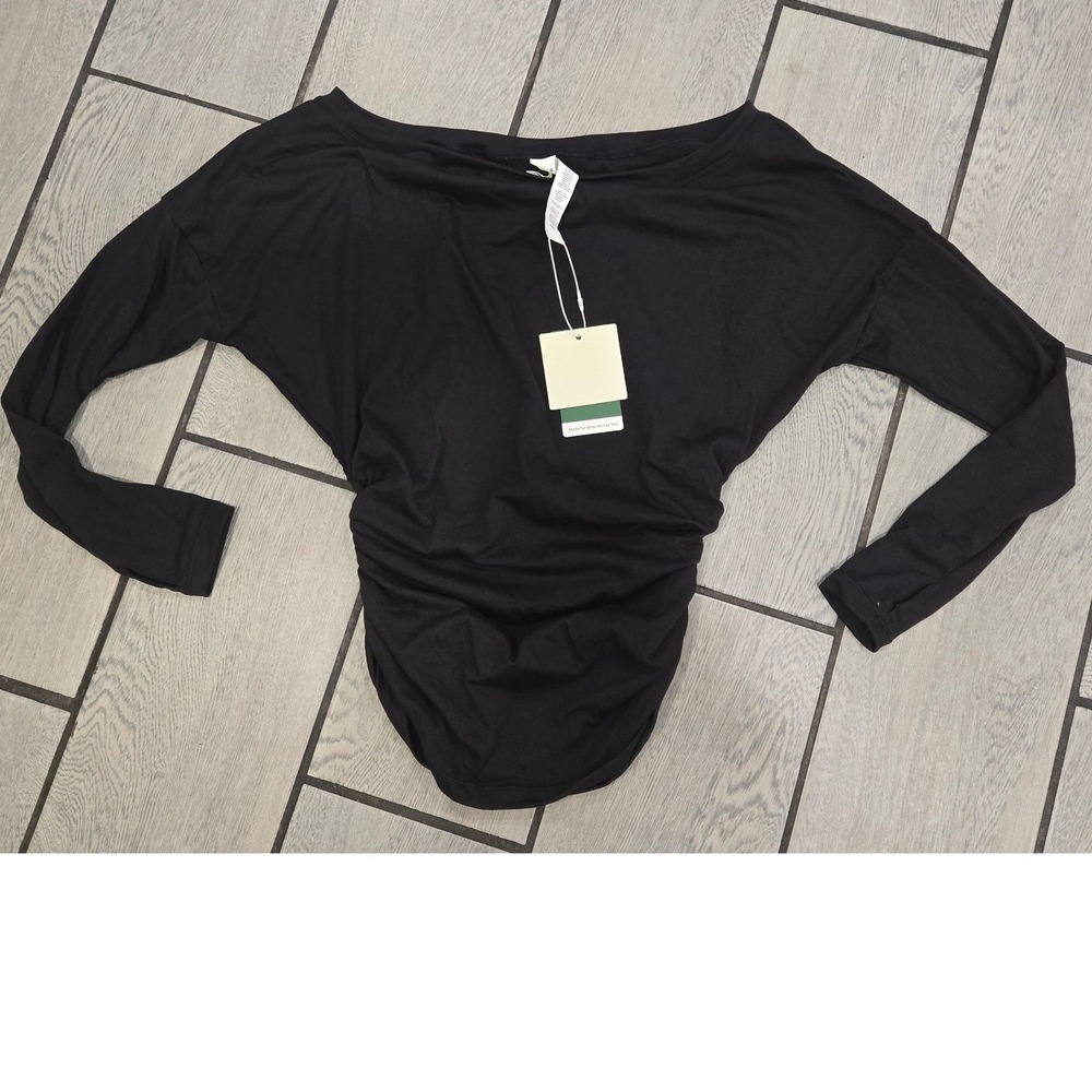 Halara Black Long Sleeve Boat Neck Side Knot Top XS New With Tags